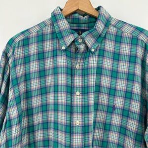 Ralph Lauren Shirt Mens 1XB Teal Green Plaid Lined Flannel Button Down Casual